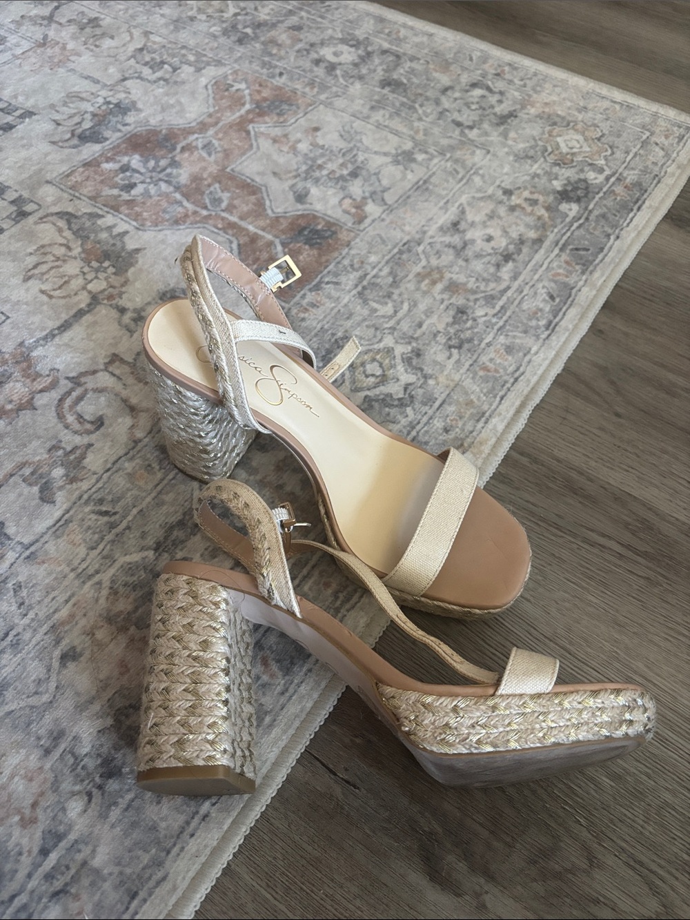 Jessica Simpson Metallic Gold Braided Block Heel Sandals